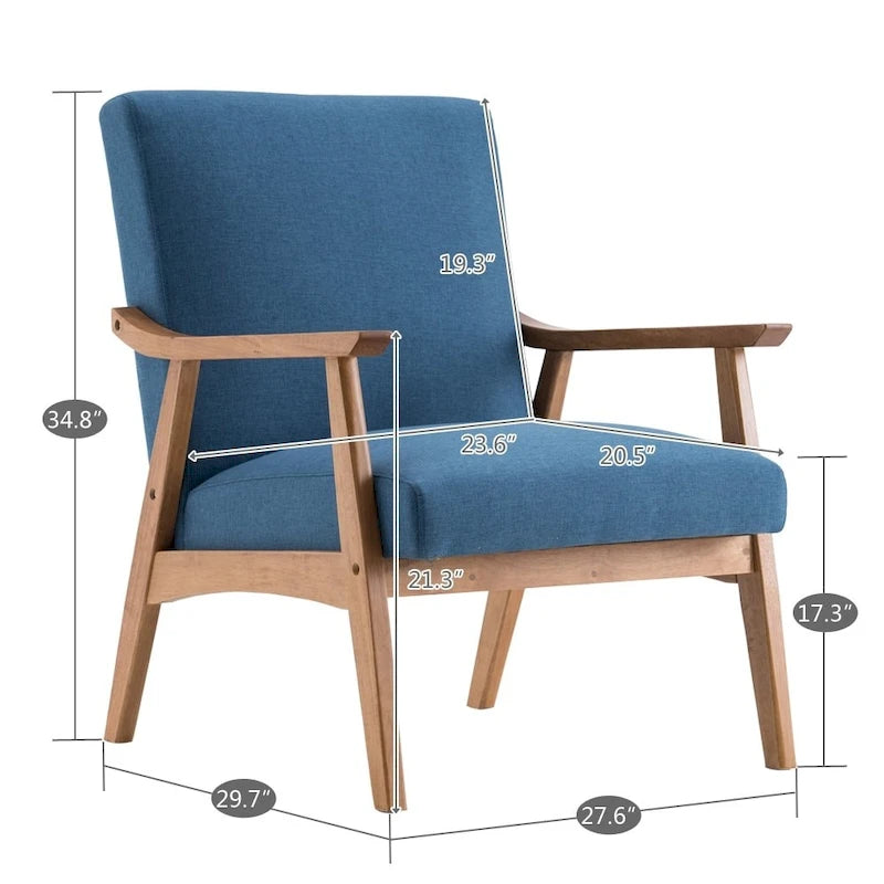 Eenvoudige retro-accentfauteuil van massief hout met enkele rugleuning