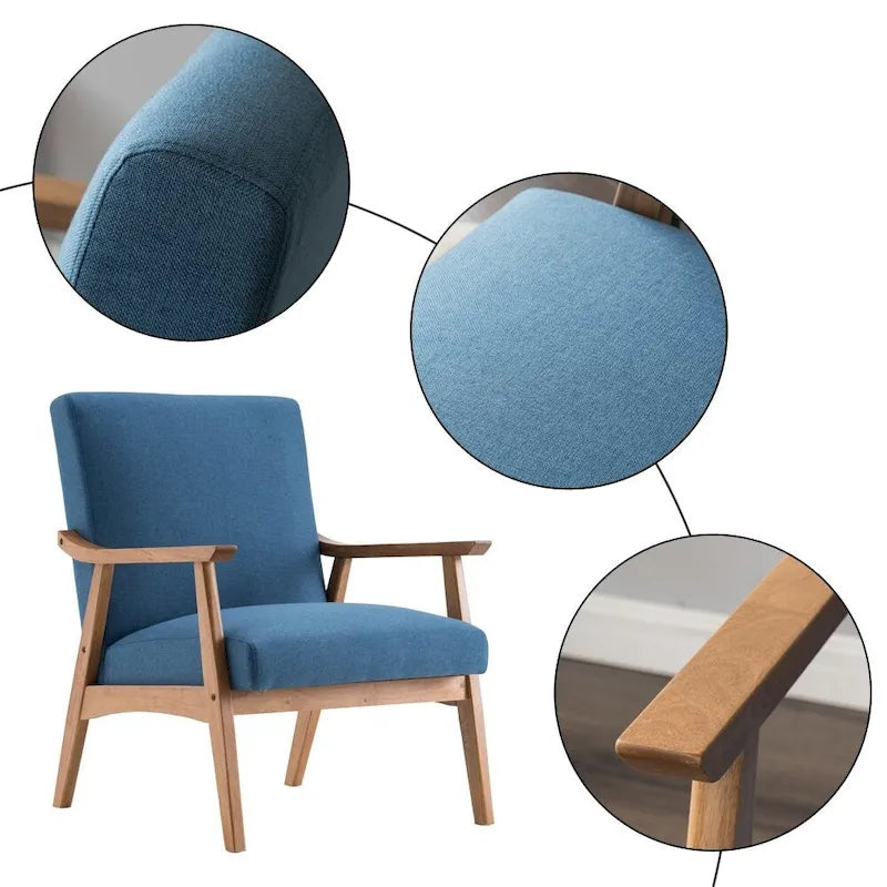 Eenvoudige retro-accentfauteuil van massief hout met enkele rugleuning