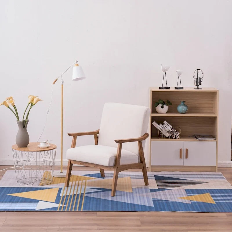 Eenvoudige retro-accentfauteuil van massief hout met enkele rugleuning