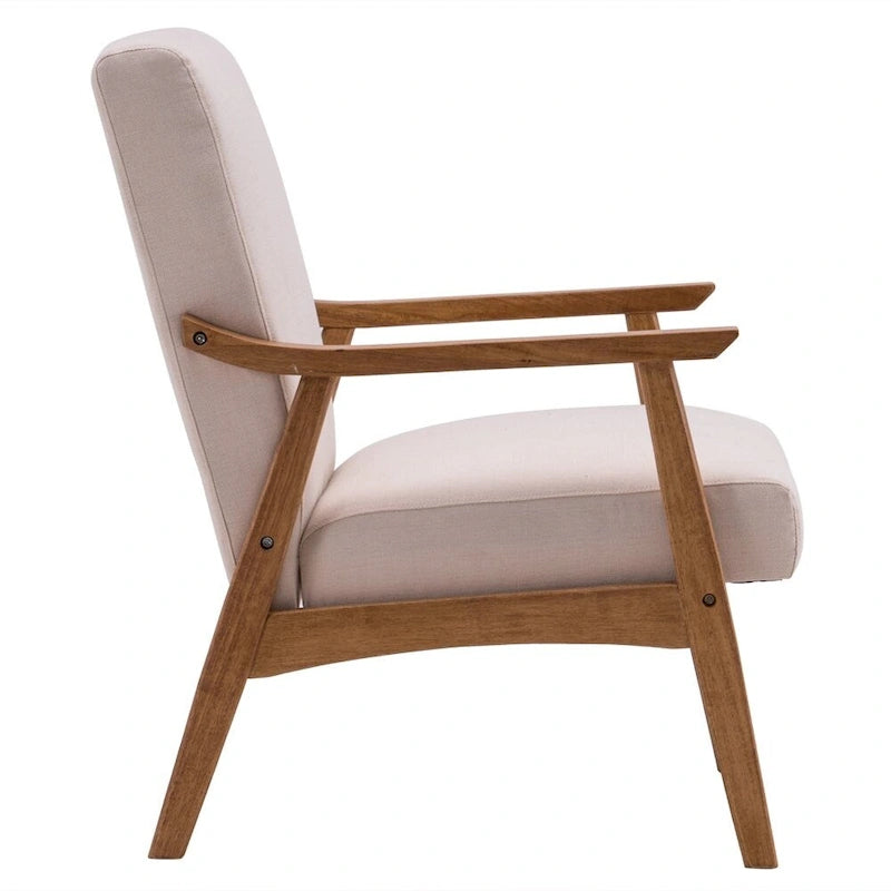 Eenvoudige retro-accentfauteuil van massief hout met enkele rugleuning