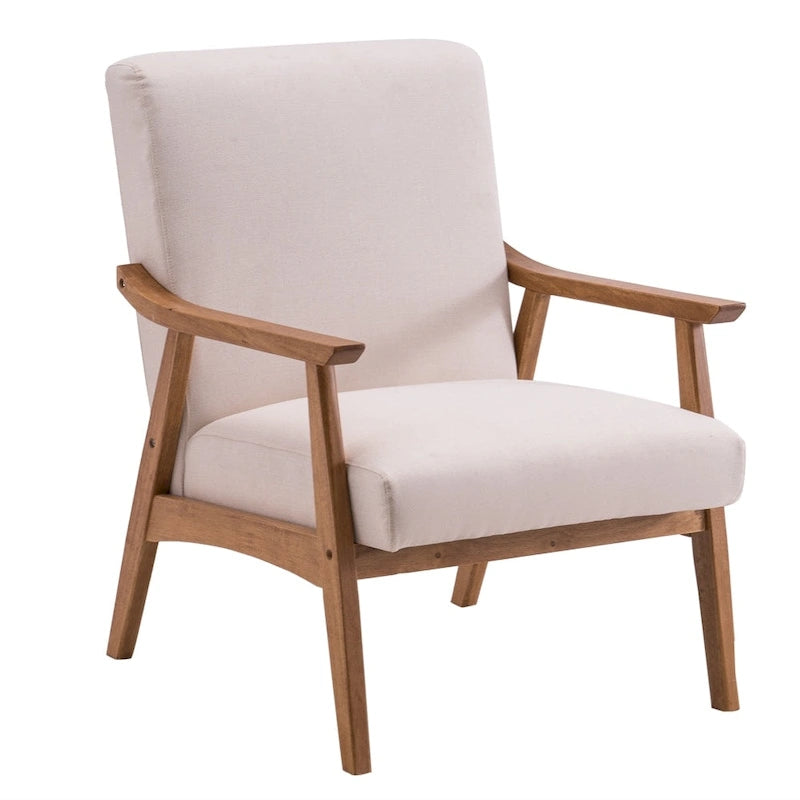 Eenvoudige retro-accentfauteuil van massief hout met enkele rugleuning
