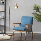 Eenvoudige retro-accentfauteuil van massief hout met enkele rugleuning