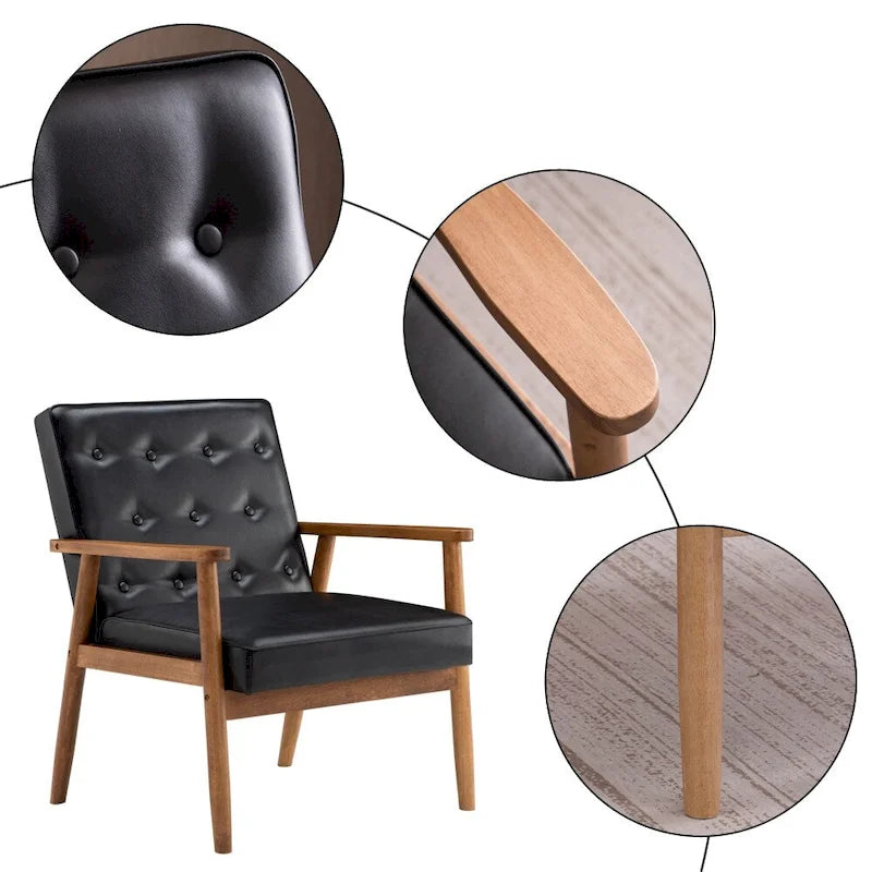 PU Leather Black/Brown Mid-century Accent Chair
