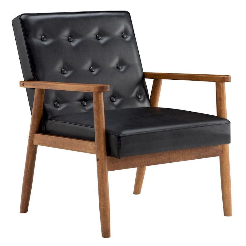 Retro moderne fauteuil van zwart kunstleer