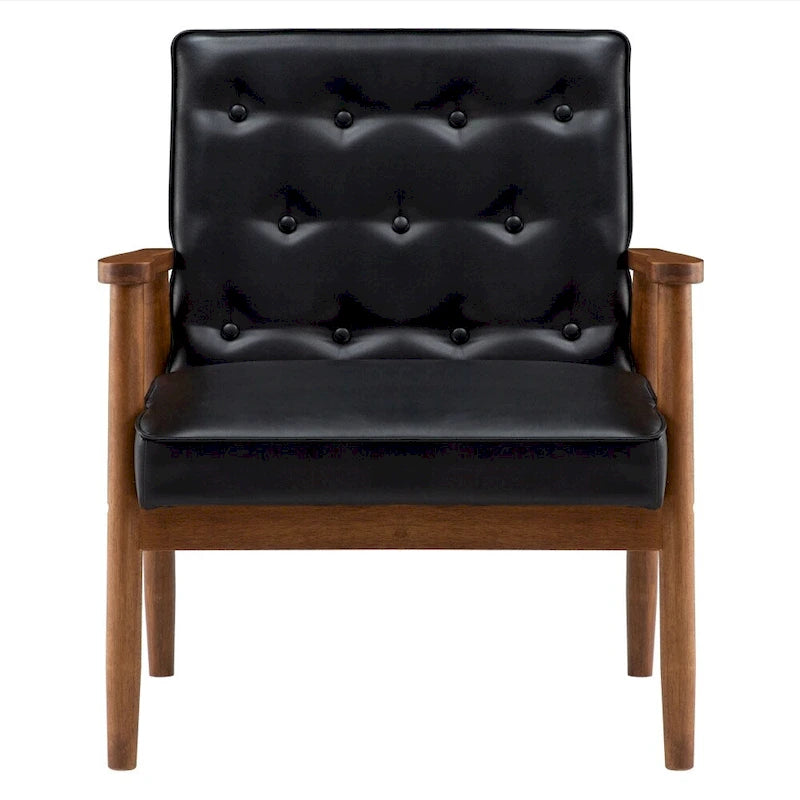 Retro moderne fauteuil van zwart kunstleer