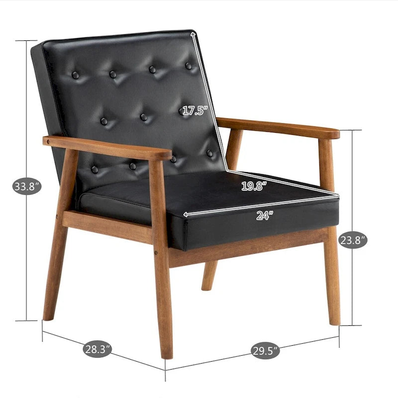 Retro moderne fauteuil van zwart kunstleer