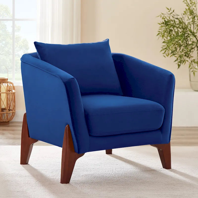 VANOMi sillón decorativo moderno de mediados de siglo, tapizado y ancho, de 30.7 pulgadas, con brazos y patas de madera de caucho