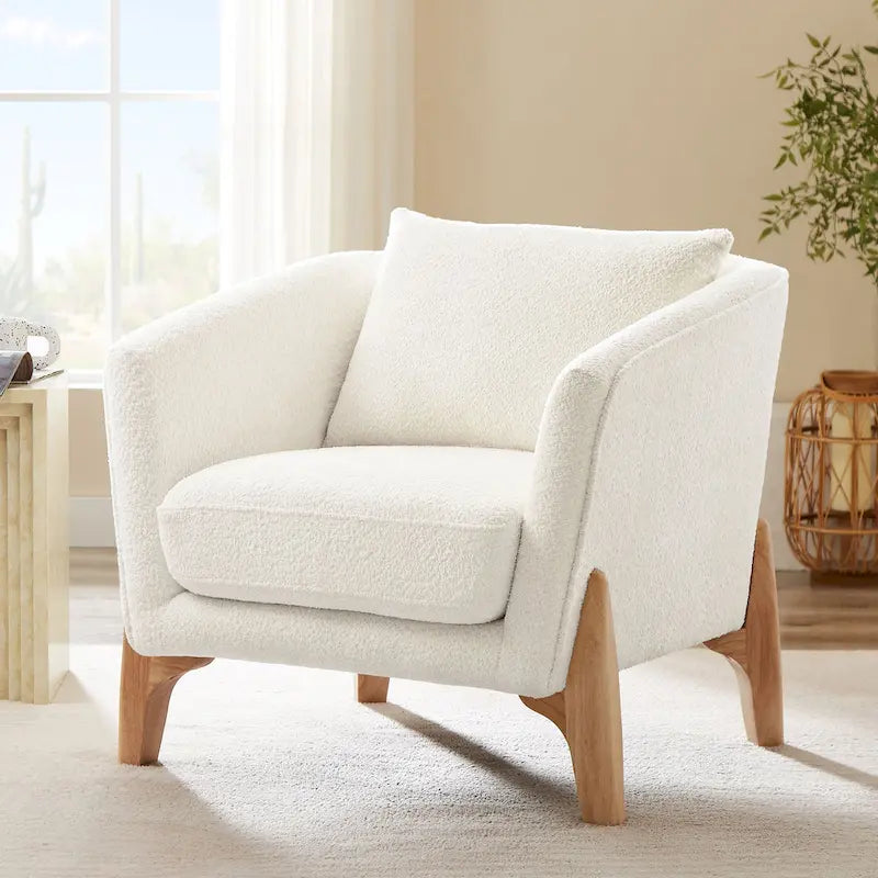 VANOMi 30.7 Inch Mid-century Modern Wide Upholstered Accent Armchair with Rubber Wood Legs