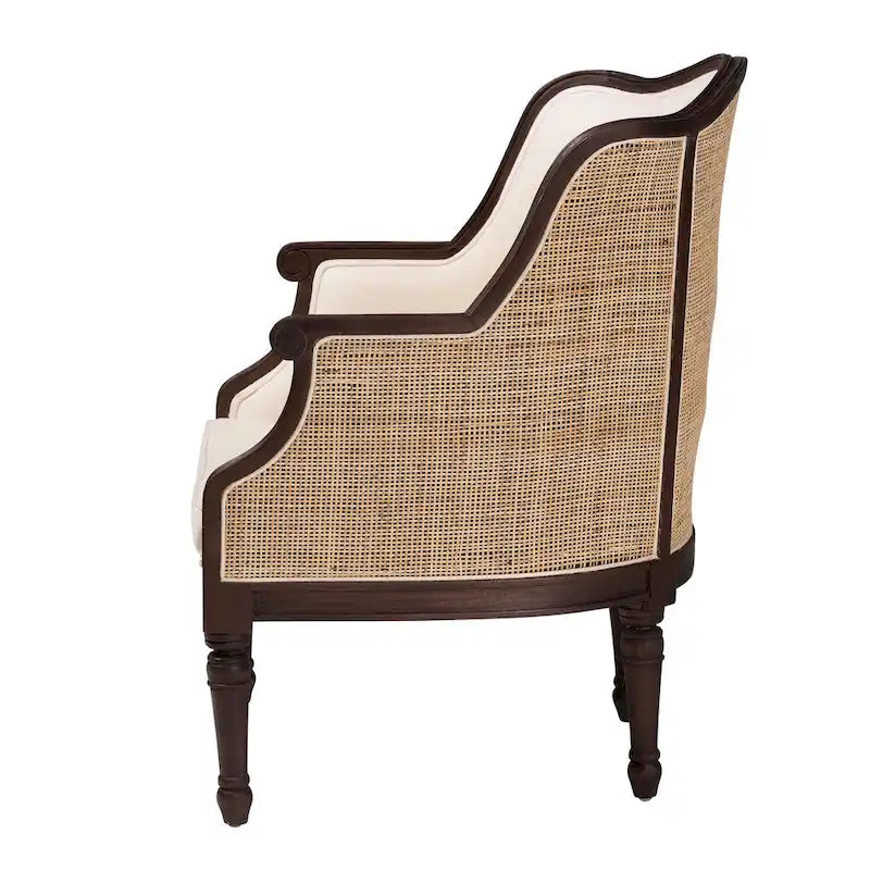 bali & pari Ornella Traditional French Beige Fabric and Dark Brown Finished Wood Accent Chair