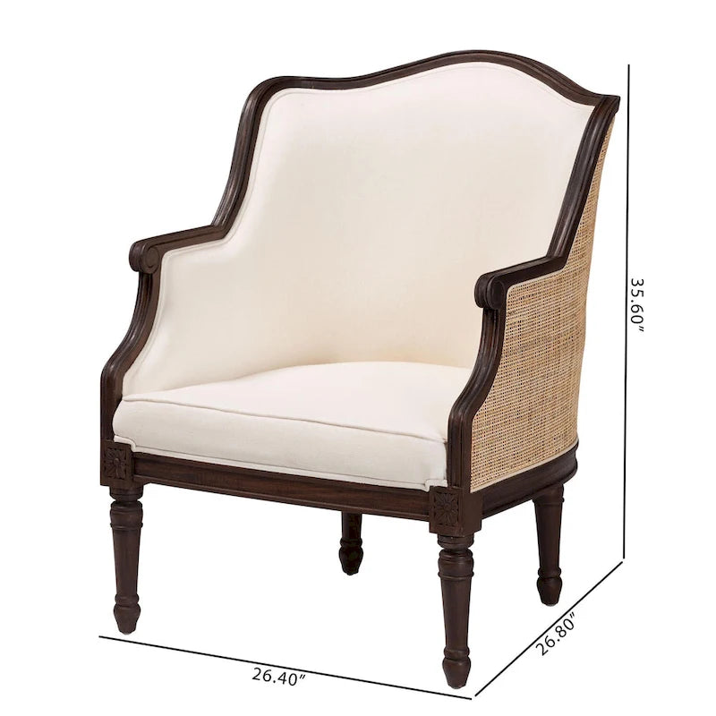 bali & pari Ornella Traditional French Beige Fabric and Dark Brown Finished Wood Accent Chair