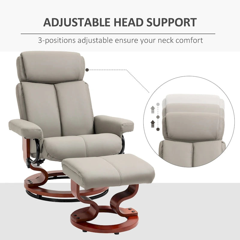 HOMCOM Recliner Chair with Ottoman, 360 Swivel Reclining Chair with Wood Base and Matching Footrest, Black