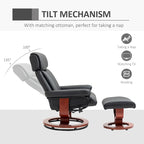 HOMCOM Recliner Chair with Ottoman, 360 Swivel Reclining Chair with Wood Base and Matching Footrest, Black