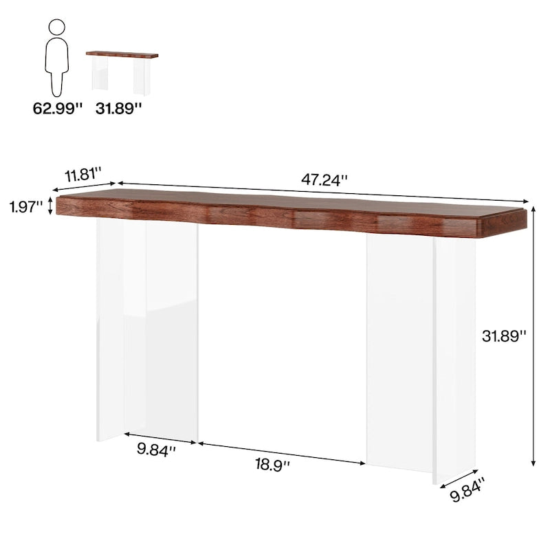 47-Inch Console Sofa Hall Table with Acrylic Legs for Entryway, Hallway