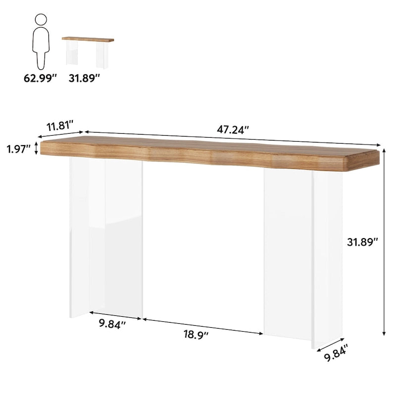 47-Inch Console Sofa Hall Table with Acrylic Legs for Entryway, Hallway