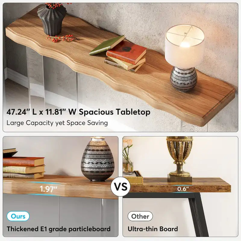 47-Inch Console Sofa Hall Table with Acrylic Legs for Entryway, Hallway
