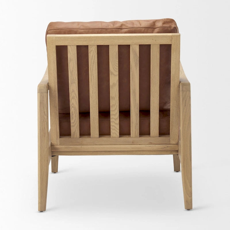 Raeleigh Akzentstuhl aus cognacbraunem Echtleder mit hellbraunem massivem Buchenholzrahmen – 27.9W x 34D x 34.4H