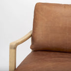 Raeleigh Akzentstuhl aus cognacbraunem Echtleder mit hellbraunem massivem Buchenholzrahmen – 27.9W x 34D x 34.4H