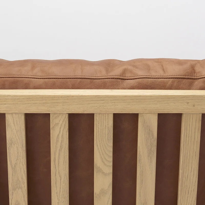 Raeleigh Akzentstuhl aus cognacbraunem Echtleder mit hellbraunem massivem Buchenholzrahmen – 27.9W x 34D x 34.4H