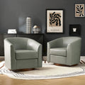 Althea Modern Genuine Leather Swivel Barrel Chair with Solid Wood Base Set of 2 By HULALA HOME