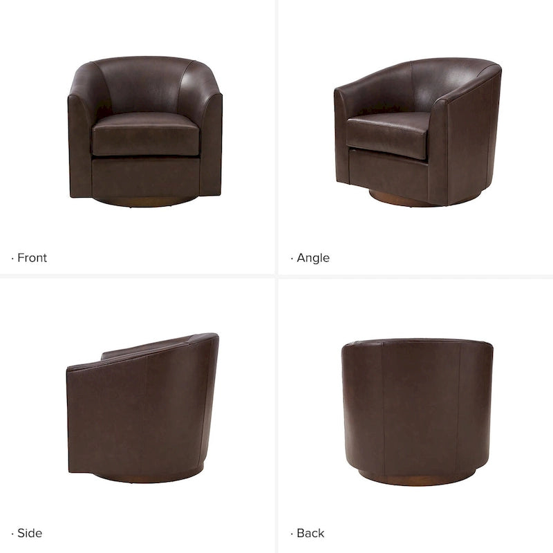 Althea Modern Genuine Leather Swivel Barrel Chair with Solid Wood Base Set of 2 By HULALA HOME