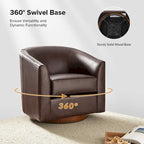 Althea Modern Genuine Leather Swivel Barrel Chair with Solid Wood Base Set of 2 By HULALA HOME