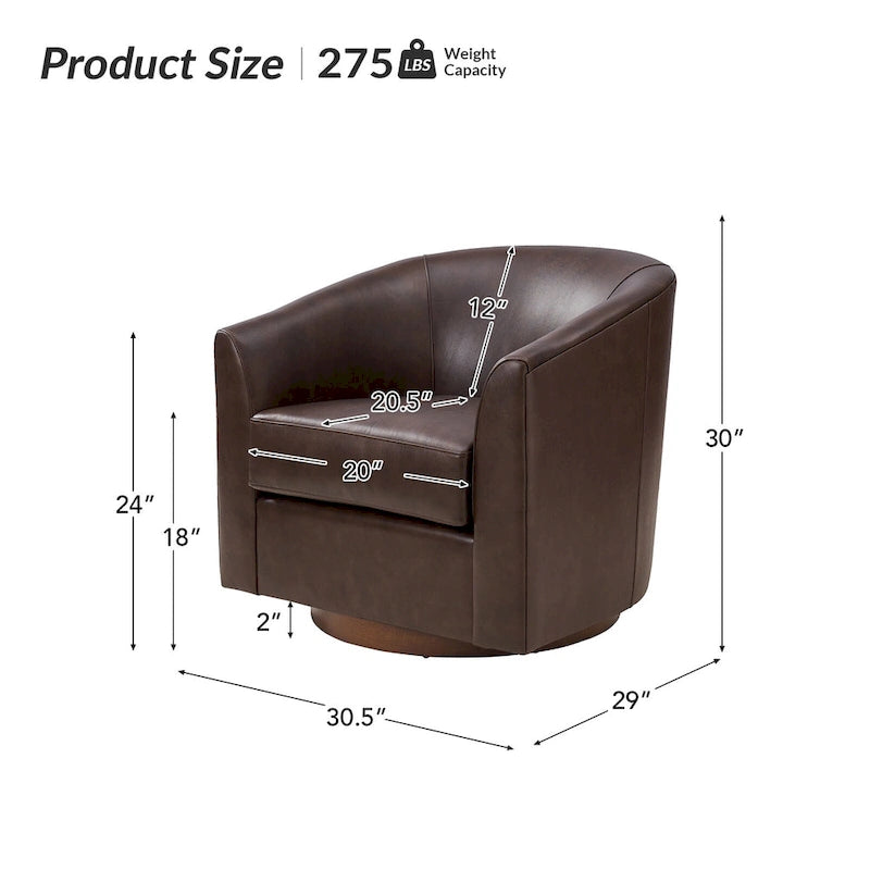 Althea Modern Genuine Leather Swivel Barrel Chair with Solid Wood Base Set of 2 By HULALA HOME
