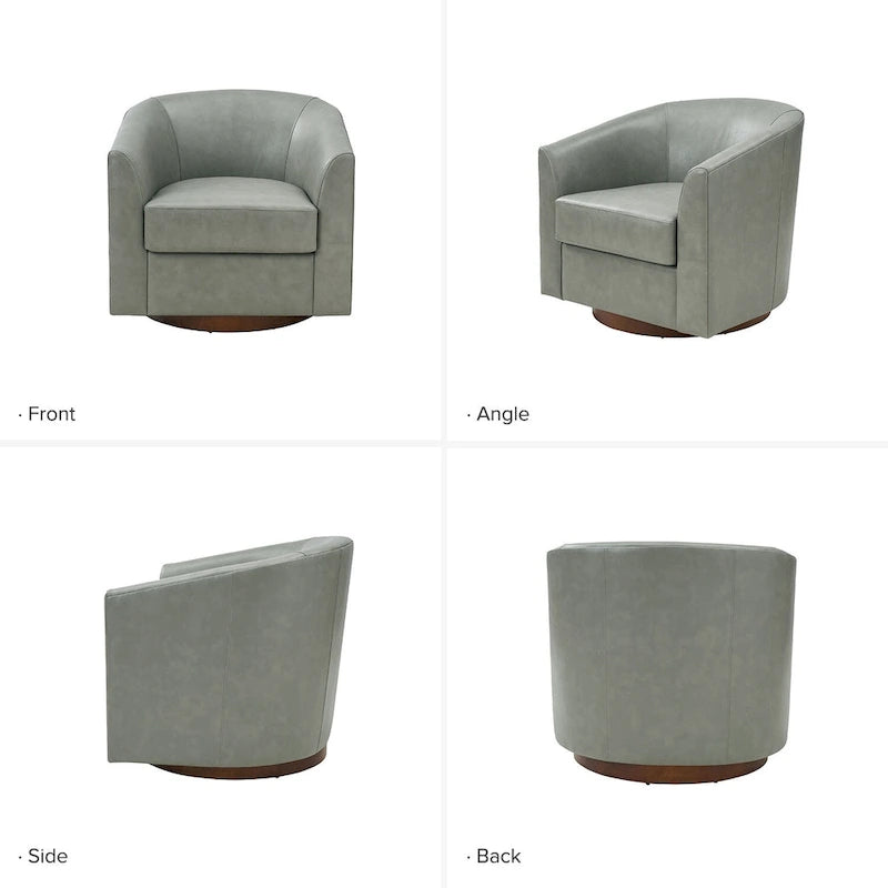 Althea Modern Genuine Leather Swivel Barrel Chair with Solid Wood Base Set of 2 By HULALA HOME