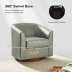 Althea Modern Genuine Leather Swivel Barrel Chair with Solid Wood Base Set of 2 By HULALA HOME