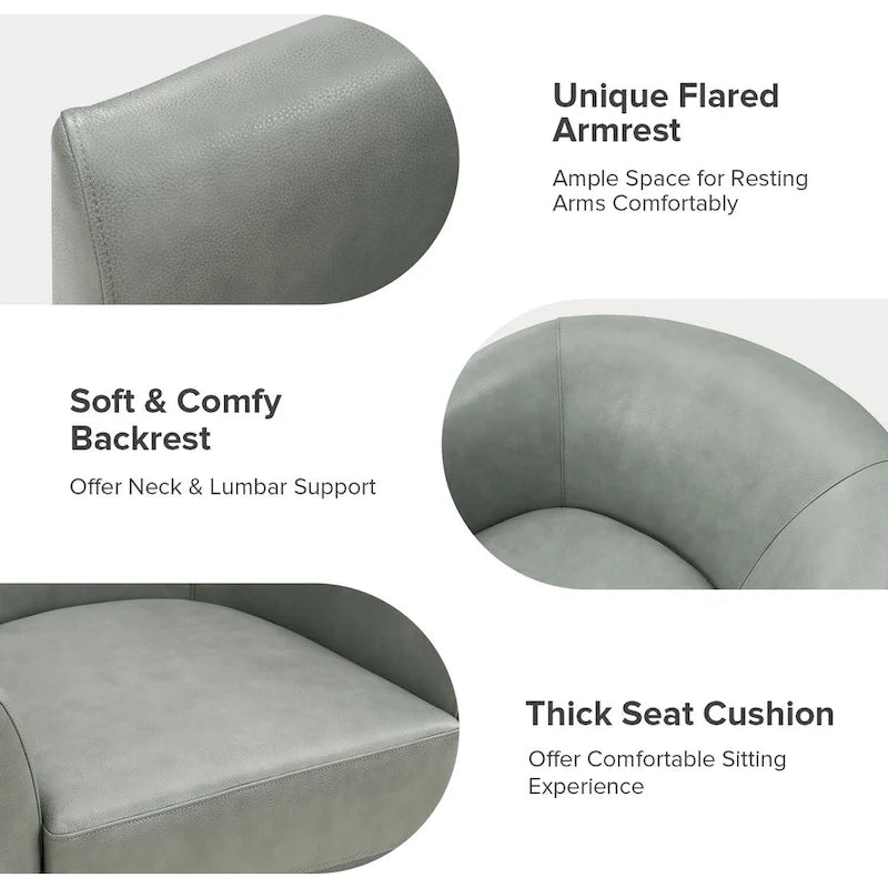 Althea Modern Genuine Leather Swivel Barrel Chair with Solid Wood Base Set of 2 By HULALA HOME