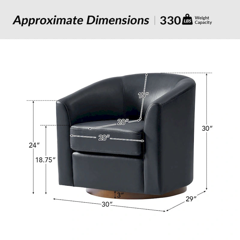 Althea Modern Genuine Leather Swivel Barrel Chair with Solid Wood Base Set of 2 By HULALA HOME