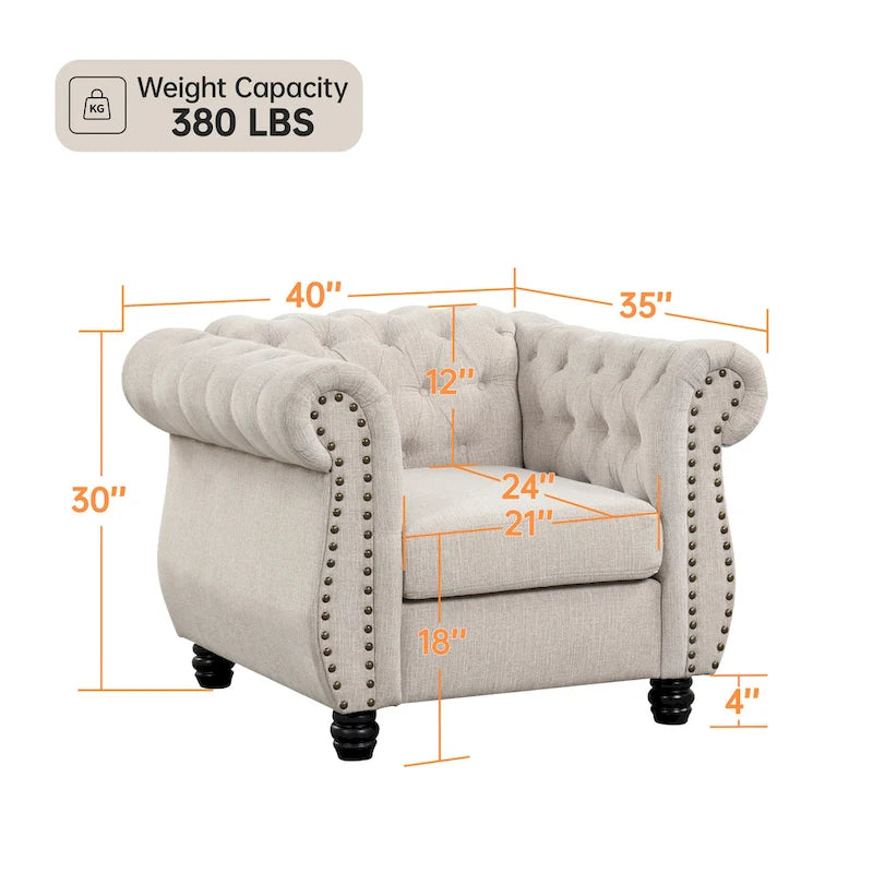 Morden Fort Sofa-Sessel, gepolsterter Chesterfield-Armlehnsessel mit Knopfheftung