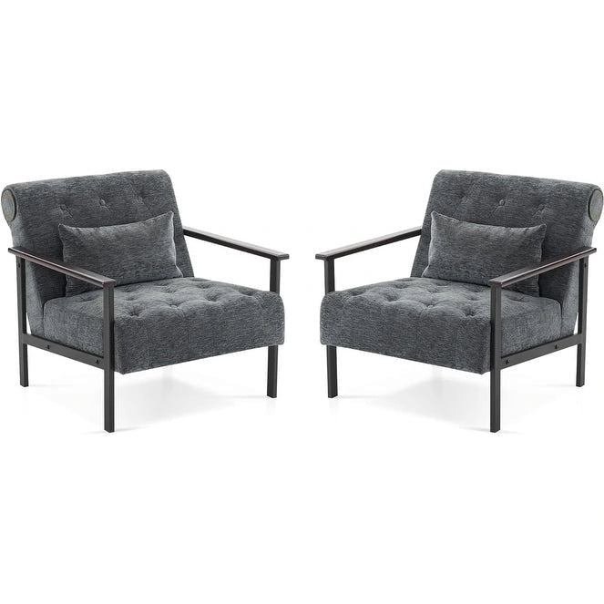 Juego de 2 sillones decorativos modernos MCombo, ergonómicos, para descansar, de chenilla, HQ417