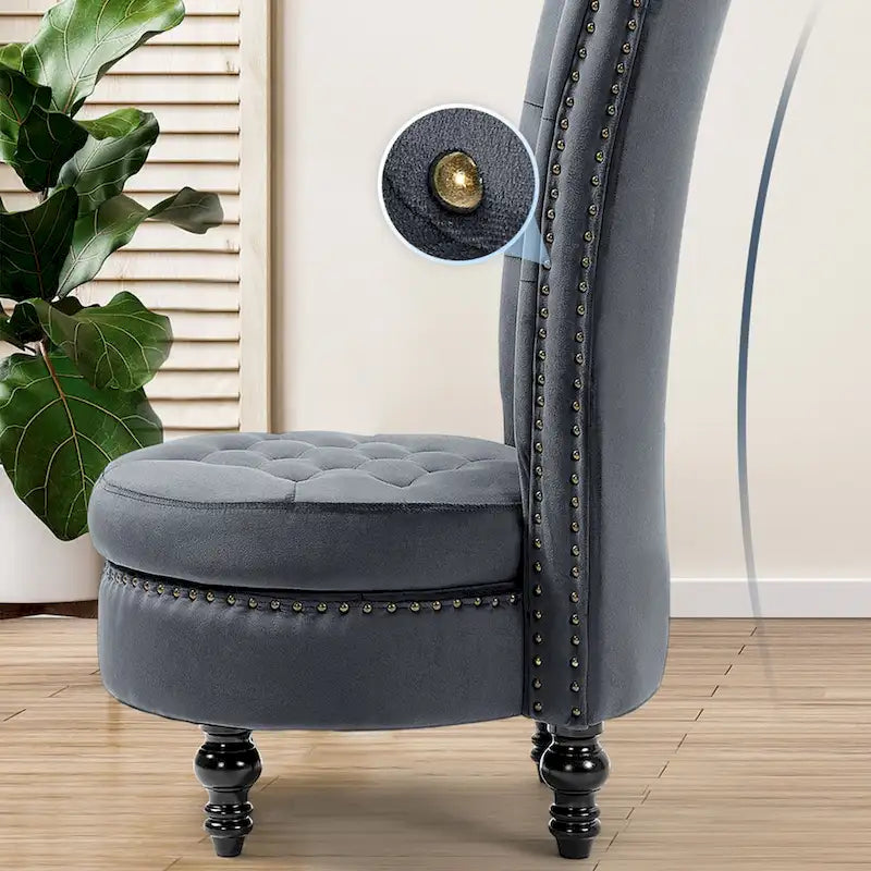 AVAWING Set of 2 High Back Throne Chair Velvet Armless Royal Accent Chair with Storage