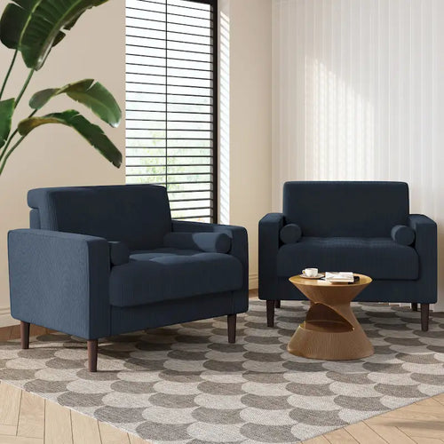 2 Pack Modern Corduroy Wide Armchair with Bolster Pillows