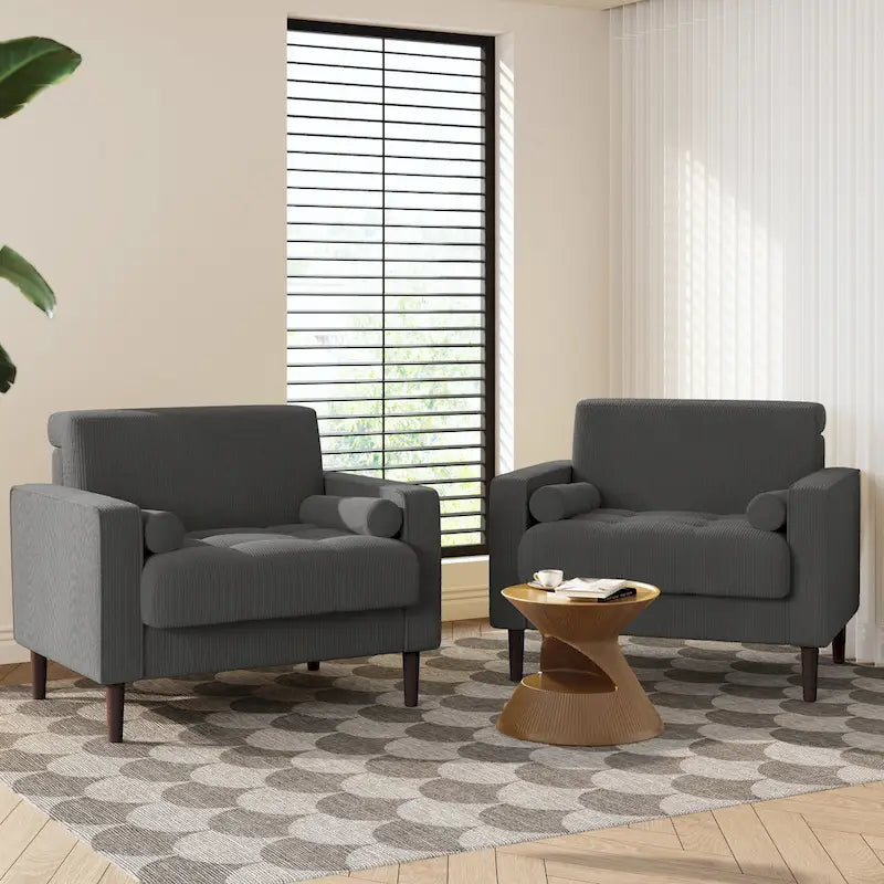 2 Pack Modern Corduroy Wide Armchair with Bolster Pillows