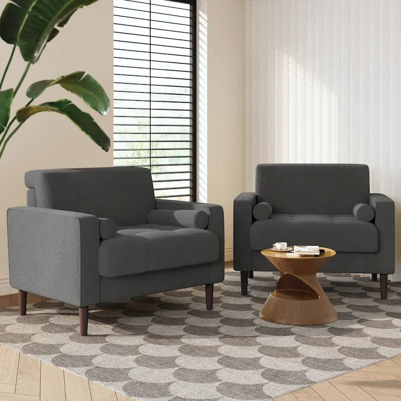 2er-Pack moderne Breitarmstühle aus Cord mit Nackenkissen