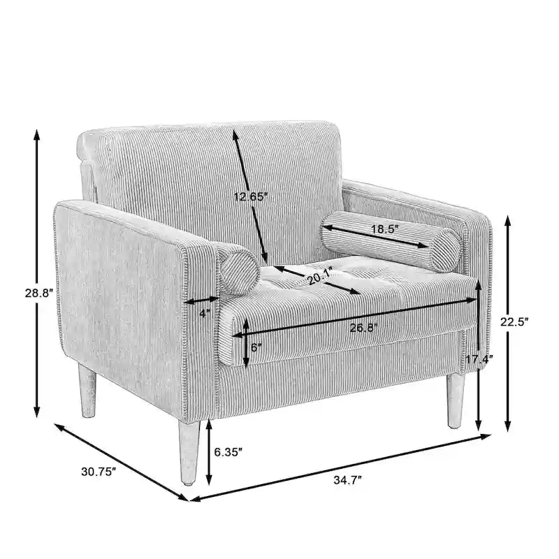 2er-Pack moderne Breitarmstühle aus Cord mit Nackenkissen