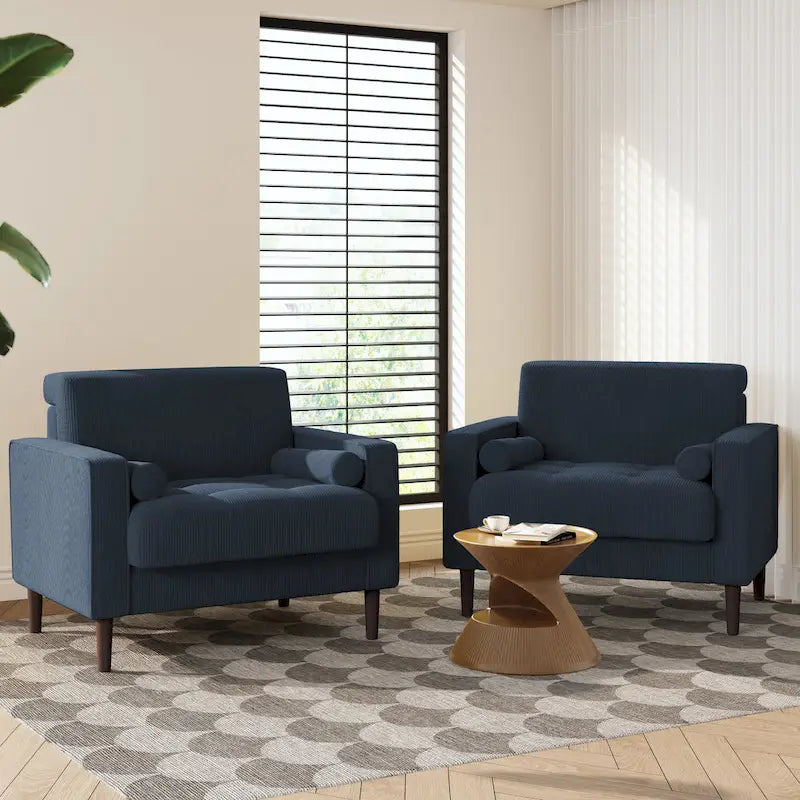 2er-Pack moderne Breitarmstühle aus Cord mit Nackenkissen