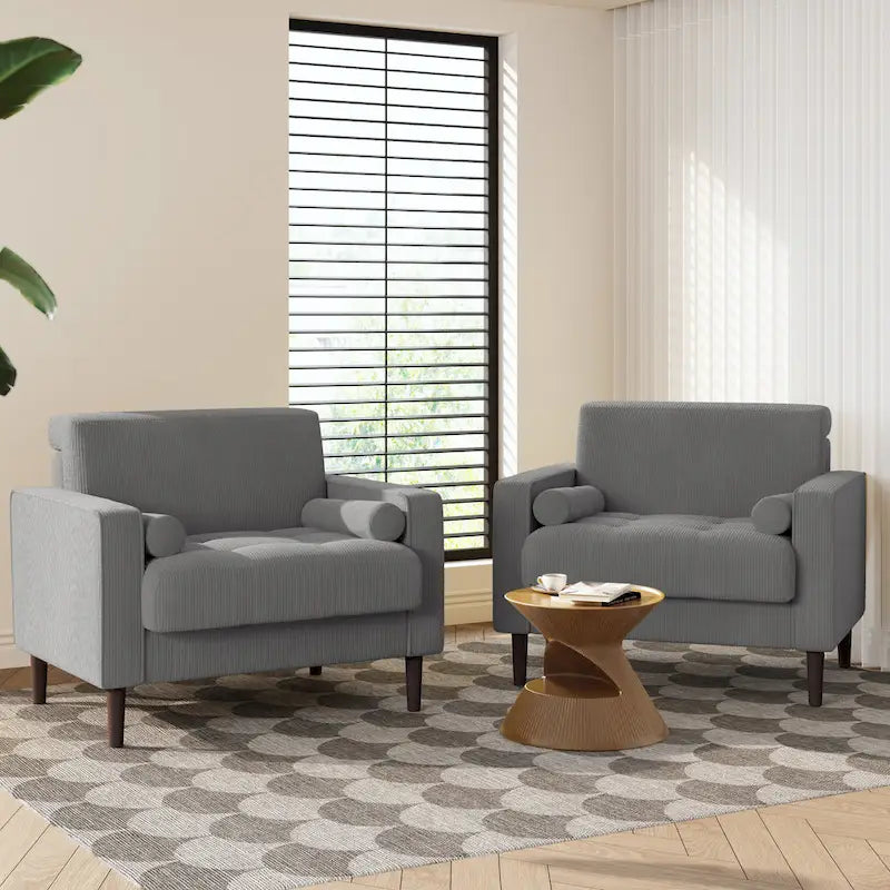 2er-Pack moderne Breitarmstühle aus Cord mit Nackenkissen