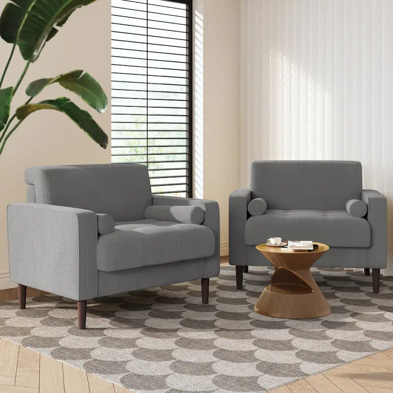 2er-Pack moderne Breitarmstühle aus Cord mit Nackenkissen
