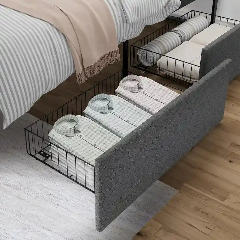 Upholstered Platform Bed Frame with 2 Storage Drawers