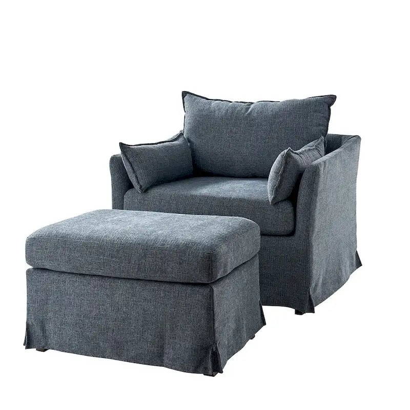 Sillón extragrande moderno Sophie con funda extraíble y otomana, con ruedas traseras bloqueables, de HULALA HOME