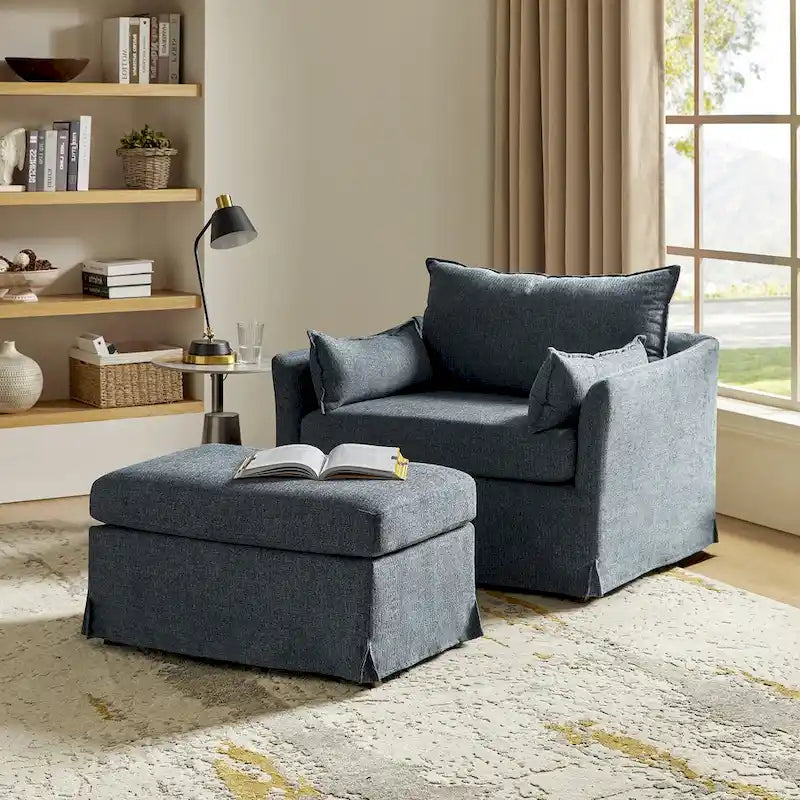 Sillón extragrande moderno Sophie con funda extraíble y otomana, con ruedas traseras bloqueables, de HULALA HOME