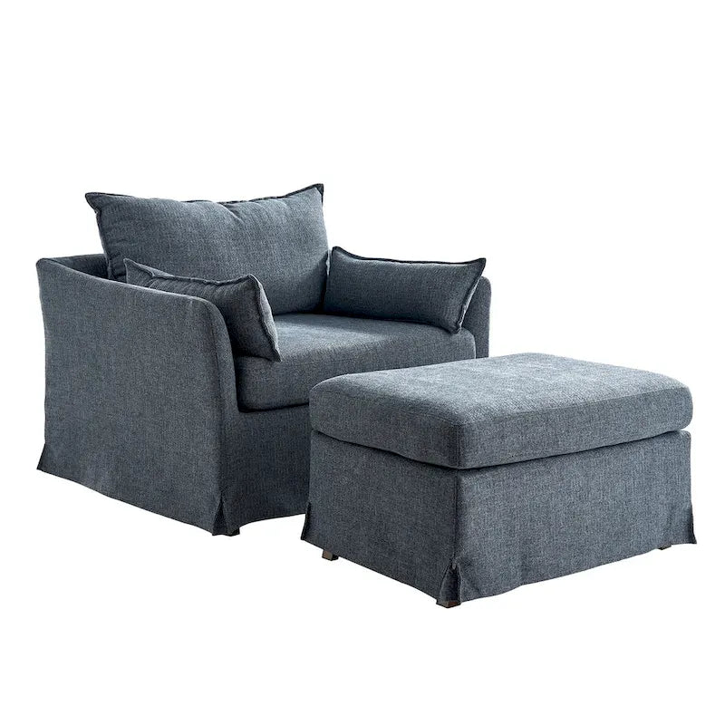 Sillón extragrande moderno Sophie con funda extraíble y otomana, con ruedas traseras bloqueables, de HULALA HOME