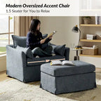 Sillón extragrande moderno Sophie con funda extraíble y otomana, con ruedas traseras bloqueables, de HULALA HOME
