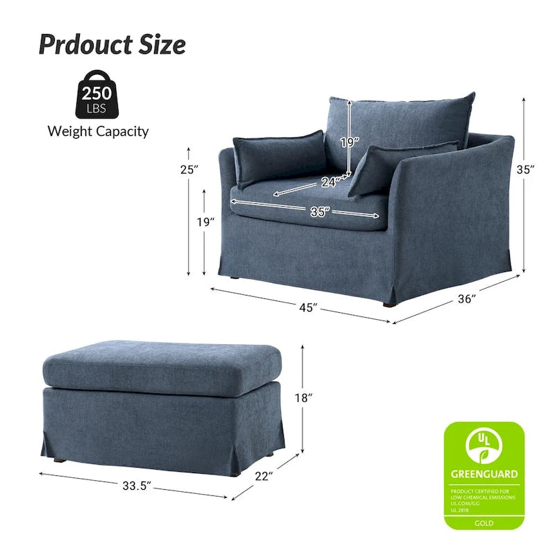 Sillón extragrande moderno Sophie con funda extraíble y otomana, con ruedas traseras bloqueables, de HULALA HOME