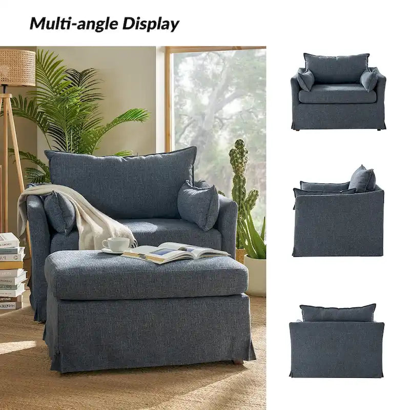Sillón extragrande moderno Sophie con funda extraíble y otomana, con ruedas traseras bloqueables, de HULALA HOME