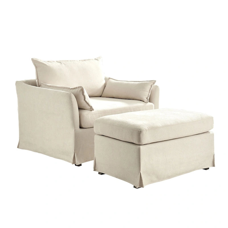 Sillón extragrande moderno Sophie con funda extraíble y otomana, con ruedas traseras bloqueables, de HULALA HOME