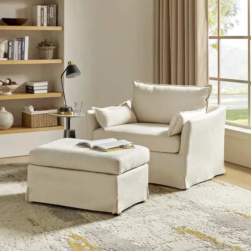 Sillón extragrande moderno Sophie con funda extraíble y otomana, con ruedas traseras bloqueables, de HULALA HOME