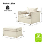 Sillón extragrande moderno Sophie con funda extraíble y otomana, con ruedas traseras bloqueables, de HULALA HOME